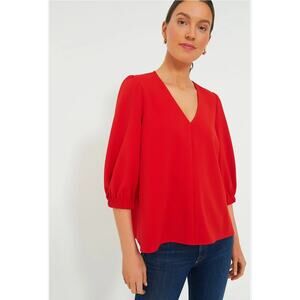Tuckernuck Pomander Place Red Hollis Top V-neck Blouse XS